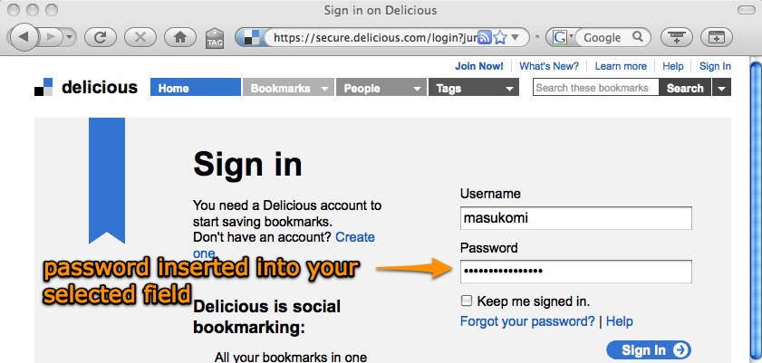 The generated password is inserted into your selected field